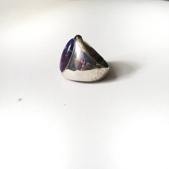 Large Oval Silver Purple Turquoise Ring - Picture 4 of 7